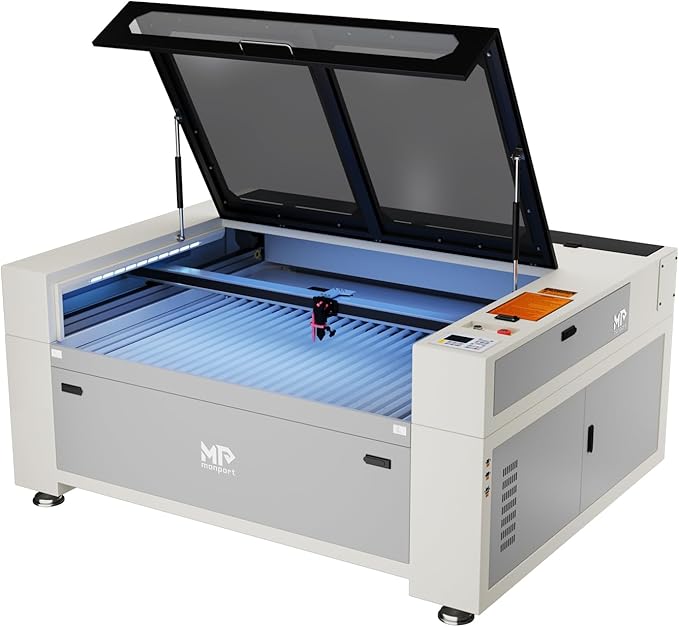 Monport Effi13S 130W Upgraded CO2 Laser Engraver, 51x35 Laser Engraving Machine with Built-in Water Chiller, Autofocus Autolift,Fume Extractor,Air Assist, Digital Control Panel Industrial Laser Cutter