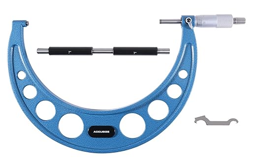 Accusize Industrial Tools 7-8'' Ultra-Precision Carbide Tipped M-Type Outside Micrometer, Resolution 0.0001'', Eg00-0008