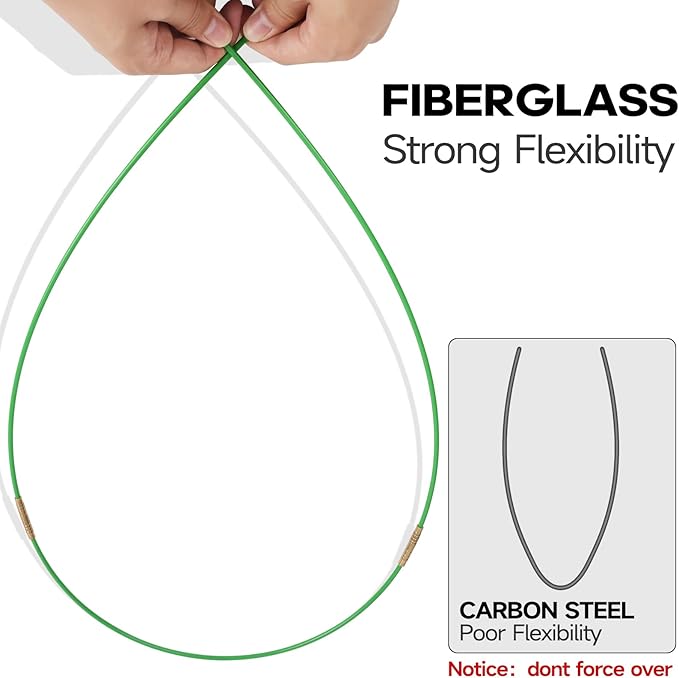 45FT Fiberglass Running Electrical Wire Cable Glow Rods Wire Pulling, Fish Rods Electrical Kit with 8 Different Attachments and Fish Tape Wire Puller Kit