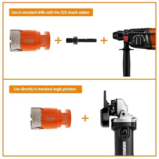 Diamond Core Drill Bit Kit BGTEC Diamond Hole Saw Tile Cutter for Porcelain Tile Ceramic Marble Brick, 5/8"-11 Thread 6/8/10/25/35/50/65mm+10mm Finger Bit+50mm Chamfer Bit+SDS Plus Adapter
