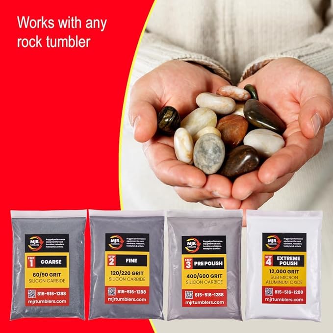 Refill Grit Kit w MJR Tumblers Premium Quality Extreme Polish 12,000 Grit Sub Micron Aluminum Oxide Polish for Unparalleled Result. For 15lb Rock Tumblers w Silicon Carbide, Disabled and Veteran Owned