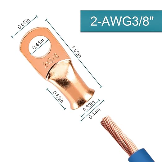 10PCS Battery Cable Ends, 2 Gauge Wire Connectors 3/8 Copper Wire Lugs, Bare Copper Eyelets with Heat Shrink Tubing by HOUSUN