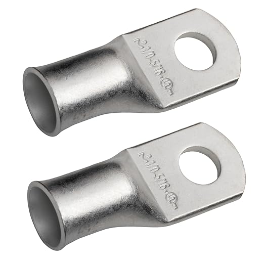 SELTERM 2pcs 1/0 AWG 5/16" Stud Tinned Copper Wire Lugs, Battery Lugs, Ring Terminals, Battery Cable Ends, 0 Gauge Ring Terminal Connectors, UL Marine Grade Electrical Battery Terminal Connectors
