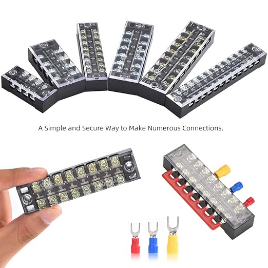 73Pcs(6Sets) Terminal Block Set, 6Pcs 8 Positions 600V 15A Dual Row Screw Terminal Strip Block + 6Pcs Pre-Insulated Terminals Barrier Strip + 60Pcs Insulated Fork Wire Connector by CGele…