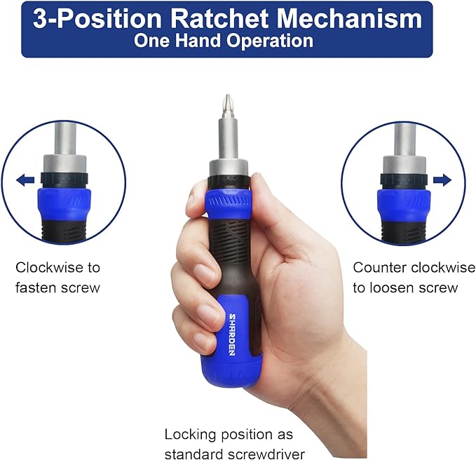 SHARDEN Ratcheting Screwdriver 13-in-1 Ratchet Screwdriver Set Multi Bit Screw Driver All in One Screwdriver with Torx Security, Flat Head, Phillips, Hex, Square and 1/4 Nut Driver