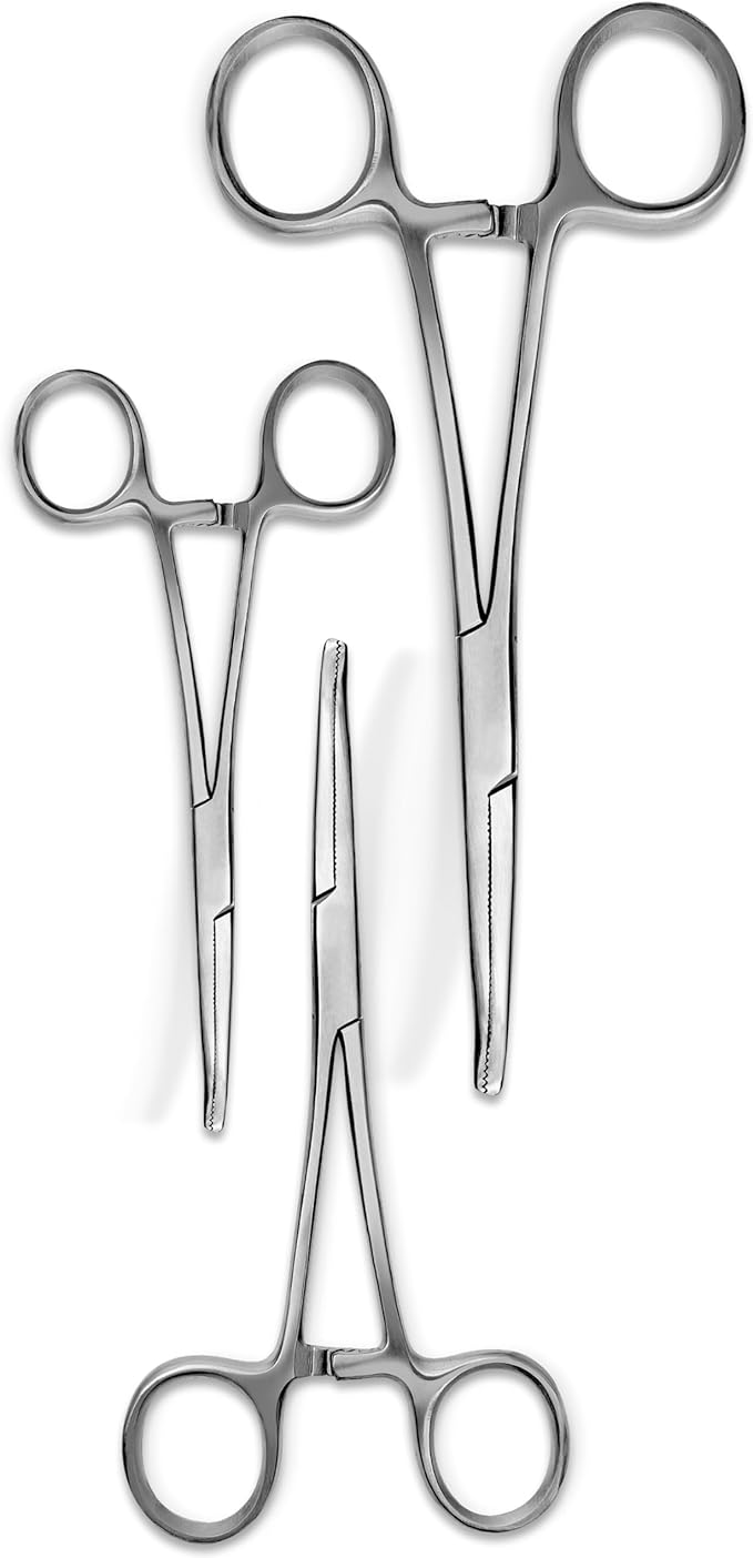 Hemostats ROCHESTER PEAN Forceps Locking Pliers Clamps Tongs Full Serrated Stainless Steel set Of 3 pcs 9,10,12 Inch Curved (Curved 8,10,12 Inches 3 pcs Set)