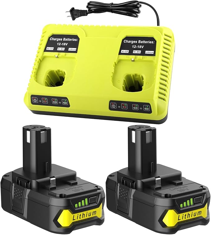 ANTRobut 2Pack Replacement for Ryobi 18V Batteries 3.5Ah + 2-Port P117 Fast Charger for Ryobi ONE+ P108 P107 P105 P103 P102