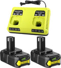 ANTRobut 2Pack Replacement for Ryobi 18V Batteries 3.5Ah + 2-Port P117 Fast Charger for Ryobi ONE+ P108 P107 P105 P103 P102