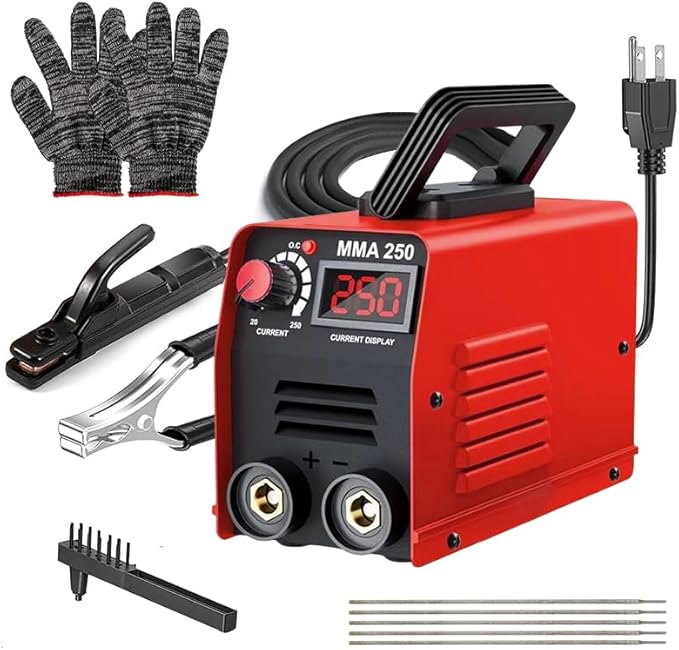 Stick Welder 250A Welding Rods 16 Inches Gloves Welding Machine, Super MINI Welder Portable Hammer, IGBT Inverter Welder Machine 110V, Beginner Hobbyists Home Repairs DIY Projects (Red)