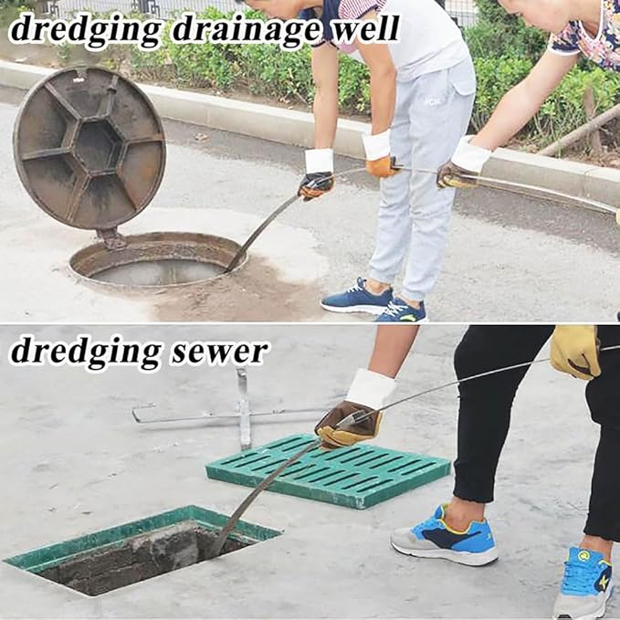 Heavy Duty Sewer Drain Snake for Outdoor,Manual,Flat,Length 15m/49.2ft,Width 2.5cm/1inch,Thickness 2.5mm/0.1inch,Manganese Steel,Sewer Plumbing Snake Tool