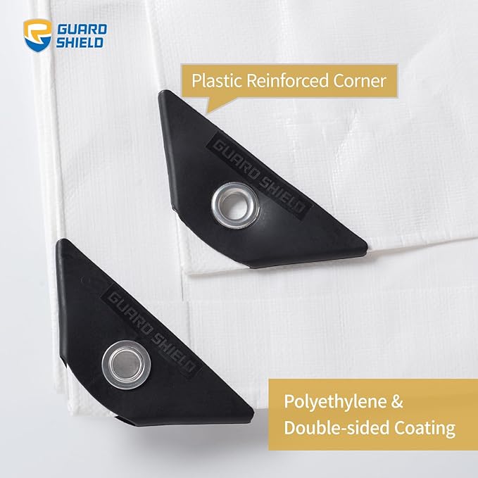 GUARD SHIELD Super Heavy Duty White Ploy Tarp Cover 12x24 Feet Waterproof Tarps 16mil Thick UV and Tear Resistant Tarpualin