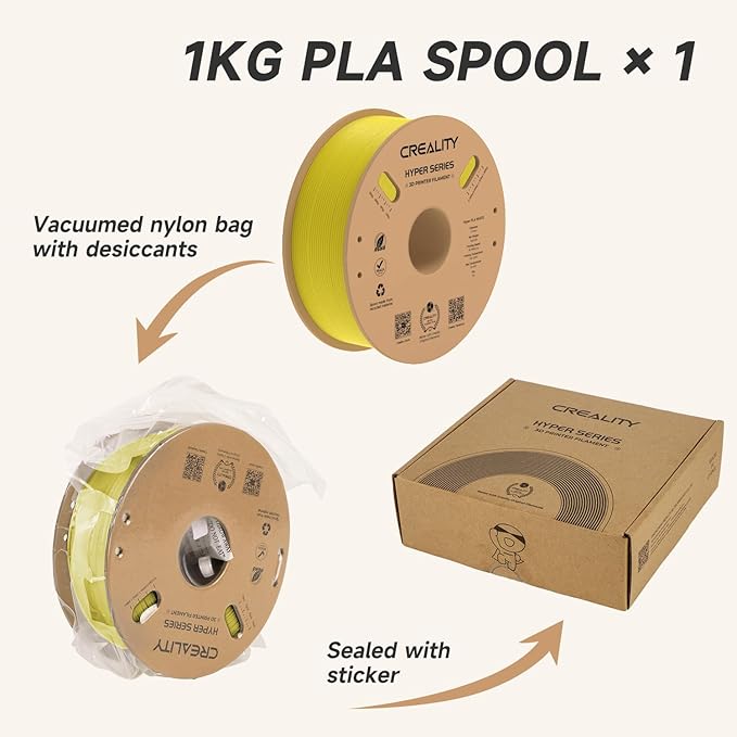 Official Creality Hyper PLA Filament 1.75mm, High Speed 30-600mm/s 3D Printer Filament PLA, Dimensional Accuracy +/-0.02mm, Fit Most FDM 3D Printers，1KG(2.2lbs) Spool Yellow