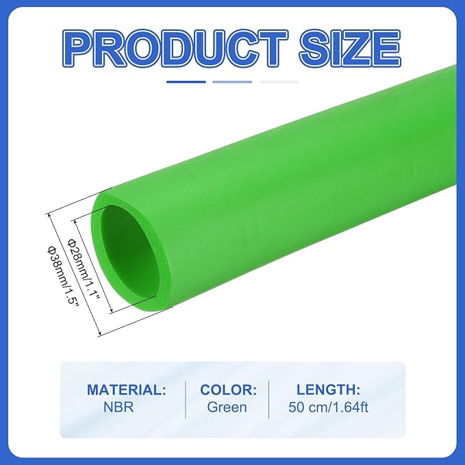 uxcell Pipe Insulation Tube Foam, 1-1/8" ID x 3/16" Thick x 1.64ft Foam Pipe Cover Non-Slip Hollow Tubing Guitar Air Conditioner Stand Fitness Equipment Handles, Green