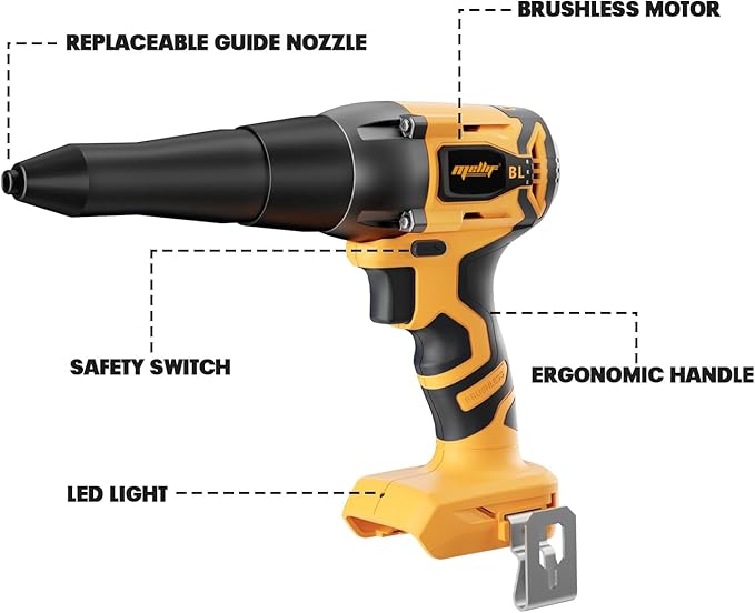 Cordless Rivet Gun Compatible with Dewalt 20V MAX Battery(Tool Only), 2248Lbf Electric Brushless Blind Riveter Tool, Pop Rivet Tool, Heavy Duty Automatic Riveter for 3/32", 1/8", 5/32",1/5" Rivets