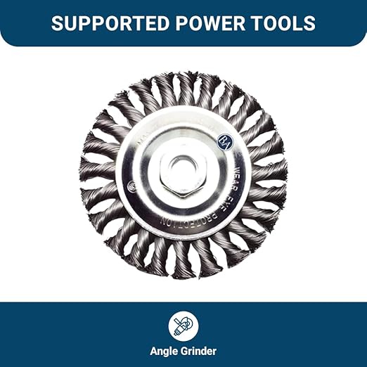 Benchmark Abrasives 5" x 1/2" Standard Twist Knot Wire Wheel with 5/8"-11 Thread, for Weld Cleaning, Weld Spatter Removal, Deburring, Use with Angle Grinders - Carbon Steel (5" x 1/2")