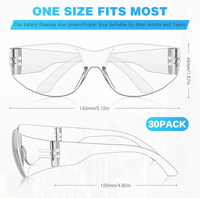 WFEANG Transparently Safety Glasses 30 Pair Protective Eyewear for Men Women ANSI Z87.1 Scratch & Impact Resistant Eye Protection for WorkLab Construction (Clear-30pack)