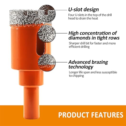 Dry Diamond Drill Bit - BGTEC 2pcs 1-1/4" 32mm Hole Saw for Granite,Marble,Masonry, Concrete, Tile/Ceramic, Glass, Hard Plastic,Vacuum Brazed Diamond Core Drill Bit Kit