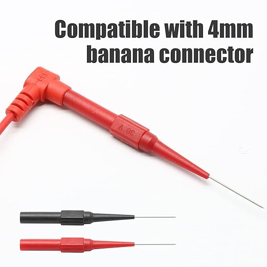 10pcs 0.7mm Back Probe Pins, Electrical Needle Probes, Insulation Piercing Pin Test Probes, 4mm Banana Socket Connection Multimeter Back Probes (Black, Red)