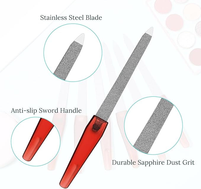 6-Pack Small Nail File, Pointed Stainless Steel Metal Fingers File, Diamond Non-Slip Handle Foot Nail Files Fingers Travel Double-Sided Sapphire Sand Trimmer for Men Women's Natural Nails
