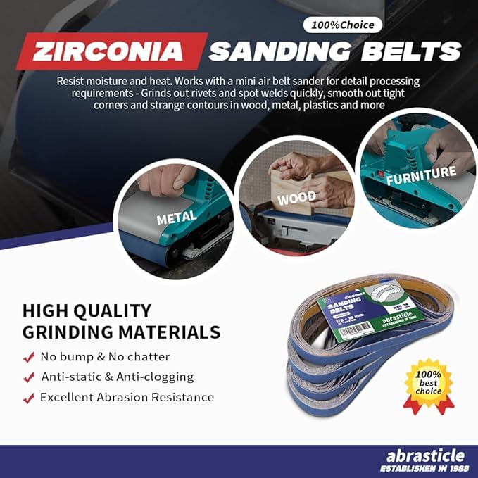 1/2" x 18" Zirconia Sanding Belts for Metal - 1/2 x 18 Inch Zirconia Metal Grinding Sand Paper, 36 PCS 240 Grits, Perfect for Knife Blade Sharpening, Metal Polishing, Derusting, Woodworking