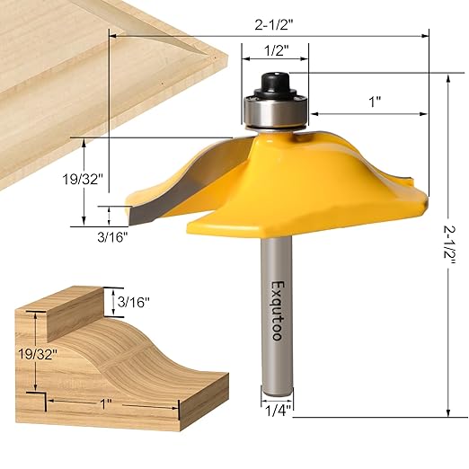 3PCS 1/4" Shank Router Bit Set, Raised Panel Cabinet Door Making Router Bits, Cemented Carbide Router Bits, Woodworking Tools Router Door & Window Bits (Tenon Joint Cutter Diameter: 1-3/4")