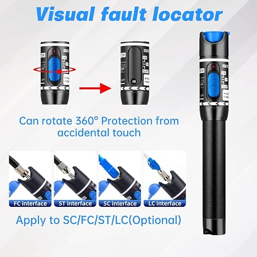 Moocci Visual Fault Locator - VFL Fiber Optic Cable Tester Meter Kit with FC Male to LC Female Adapter - Fiber Optic Tools Tester Detector for LC/FC/SC/ST, Network Cable Test