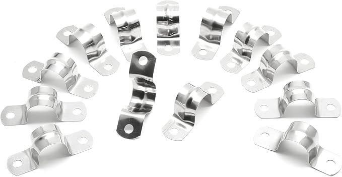 20Pcs 5/8 Inch Stainless Steel Conduit Clamps, Two Hole Strap U Bracket Rigid Pipe Strap Metal U Clamp Conduit Strap Tension Clips U-tube Clamp Heavy Duty