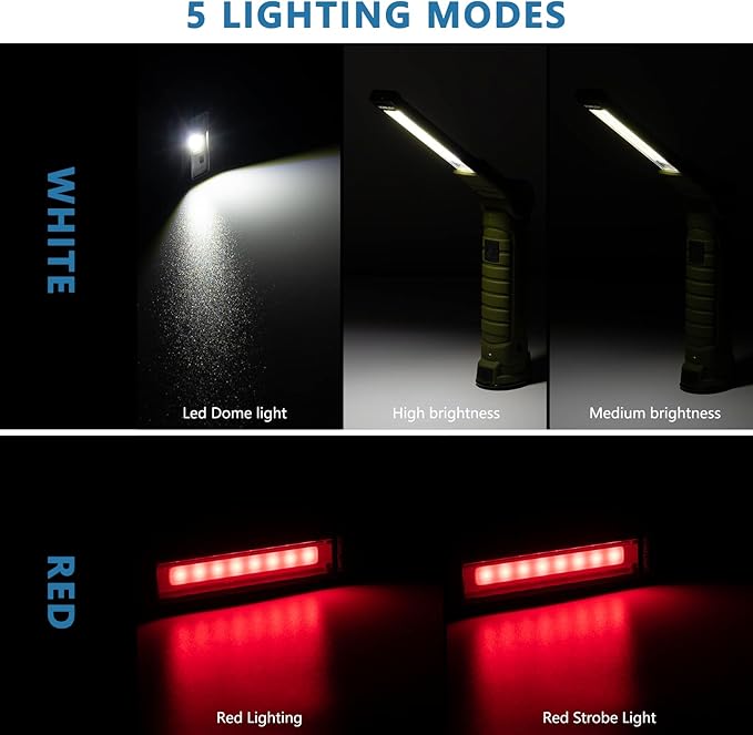 LED Rechargeable Flashlight Vagocom Mechanic Tools for Gift, Work Lights with 360° Rotate Magnetic Base 5 Modes Portable Inspection Torch for Trouble Light,Automotive,Handmade,Camping,BBQ(2 pack)