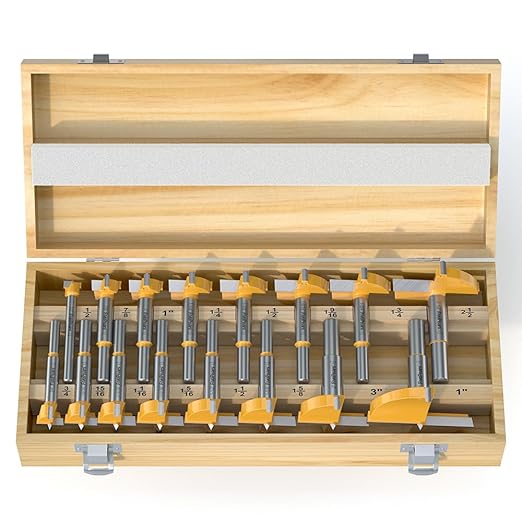 FivePears 16 Pcs Forstner Drill Bits Set, Carbide Tipped Wood Hole Saw Auger Opener, Hole Opener Hinge Hole Cutter for Woodworking, Plastic, Plywood Products