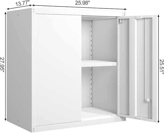 GREATMEET 27.95" H Metal Garage Storage Cabinets, Locking Storage Cabinet, Wall Mount Cabinet for Kitchen, Dining Room, White