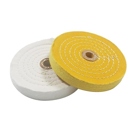 𝐋𝐮𝐨 𝐤𝐞 2 Pcs 6'' Extra Thick Cotton Buffing Wheel - 1/2'' Arbor Hole Spiral Sewn Muslin Cotton Polishing Wheel with for Bench Grinder Table Grinder (White & Yellow)