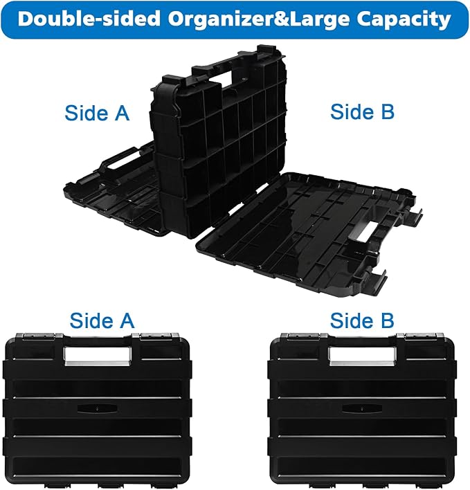 Double Side Tool Box Organizer, Hardware Storage Box, Portable Small Parts Organizer with Removable Plastic Dividers for Screws, Nuts, Nails, Bolts (Black)