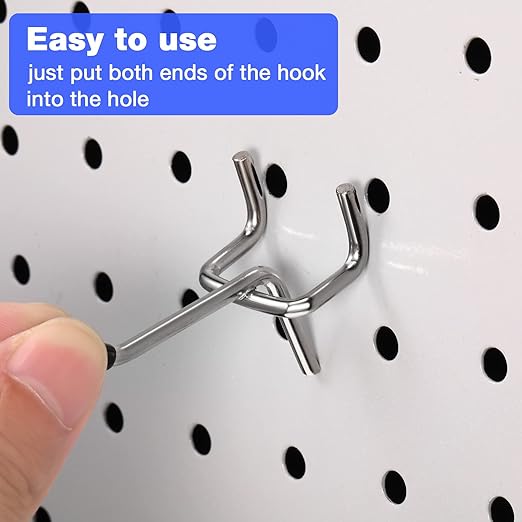 Moxweyeni 100 Pcs Pegboard Hooks Peg Board Organizer Accessories Holders Hanging Stainless Steel Display Wall Hooks for 1/8 and 1/4 Pegboard Wall for Garage Storage Tools(2 Inch)