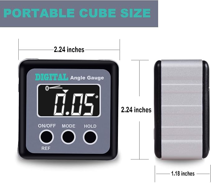 Digital Angle Gauge, eOUTIL Angle Finder Mini Digital Level Protractor Inclinometer with V-Groove Magnetic Base - Cube Level Box for Woodworking, Table Saw, Construction, Machinery, Masonry