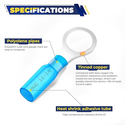 FORCA 740PCS Heat Shrink Wire Connectors Kit, AWG 16-14 Marine Grade Waterproof Crimp, Electrical Solder Seal, Ring Fork Spade Bullet Solder Butt Connectors Blue(13 Types)