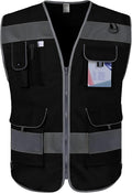 TCCFCCT Safety Vest 9 Pockets High Visibility Reflective Safety Vest for Men Women, Hi Vis Work Vest with Reflective Strips, Meets ANSI/ISEA Standards, (Black, 3X-Large)