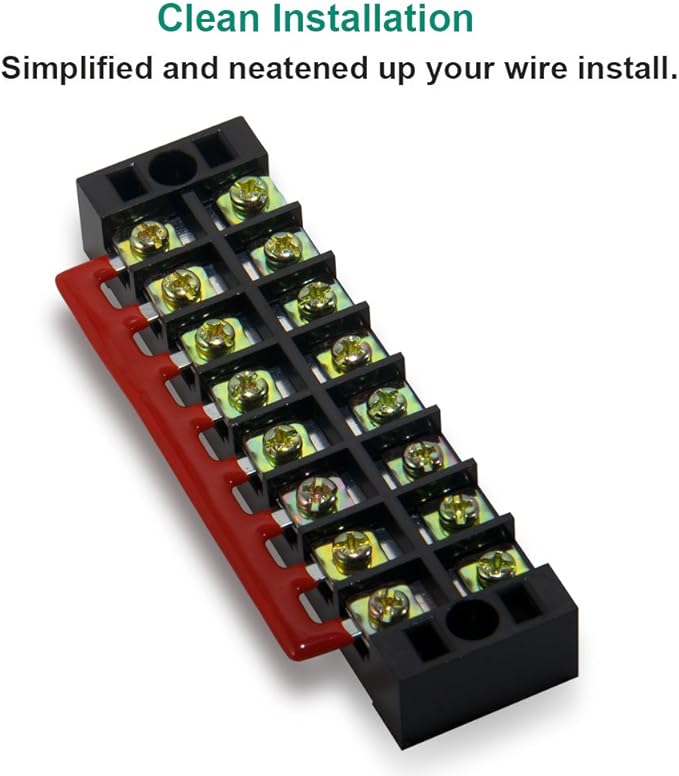 MILAPEAK Terminal Block and Strip - 4 pcs 8 Positions 600V 25A Dual Row Screw Terminals Strip with Cover + 8 pcs 400V 25A 8 Positions Pre-Insulated Terminal Barrier Jumper Strips Black & Red