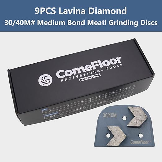 Concrete Floor Grinding Discs, Diamond Metal Grinding Tooling for Lavina Grinders, Concrete Preparation & Thin Epoxy Remove, Double Arrow Segments 30/40 Grit Medium Bond, Pack of 9