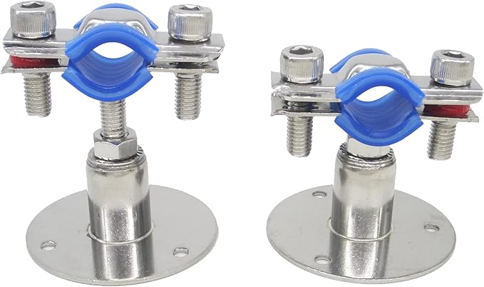 Stainless Steel Adjustable Pipe Clamp Bracket - Wall/Ceiling Mount Support for 1/2-Inch (19mm) Pipe, Heavy-Duty Rustproof Brackets with Screws, Short Type, Set of 2
