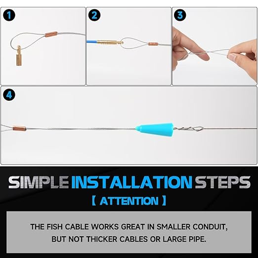 32.2FT Fiberglass Running Electrical Wire Cable Glow Rods Wire Pulling, Fish Rods Electrical Kit with 6 Different Attachments and Fish Tape Wire Puller Kit (32, Blue)