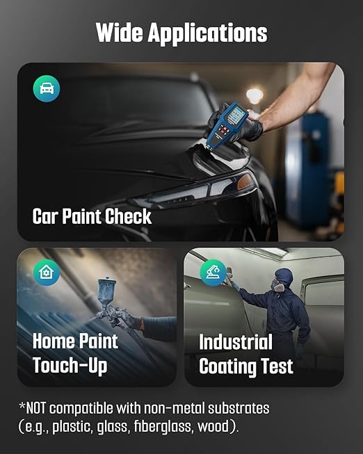 TESMEN TCG-2001 Paint Thickness Gauge for Cars, Digital Paint Meter with Data Bar Graph, 4-Way Backlit Color Screen, Car Paint Mil Thickness Tester with Limit Alarm for Used Car Buyers - Blue