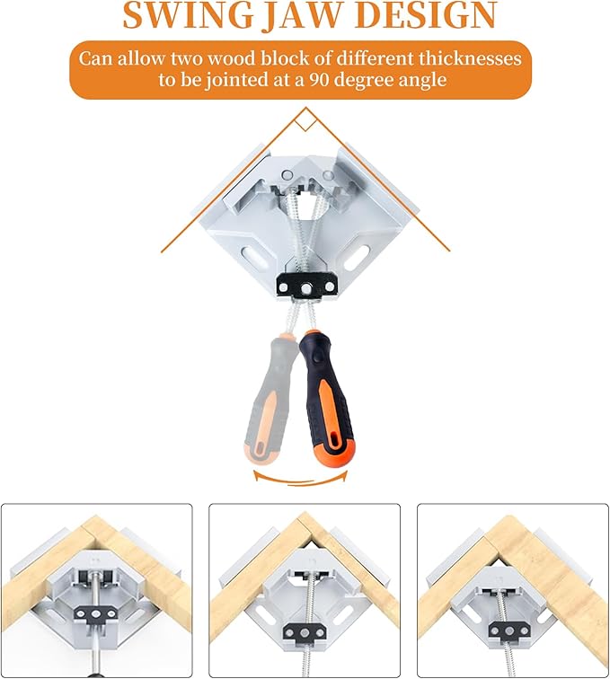 4PCS 90° Right Angle Corner Clamps – Heavy Duty Aluminum Alloy Adjustable Woodworking Clamps with 2.75" Jaw Opening for Welding, Cabinets, Picture Frames, Furniture Assembly, DIY Projects
