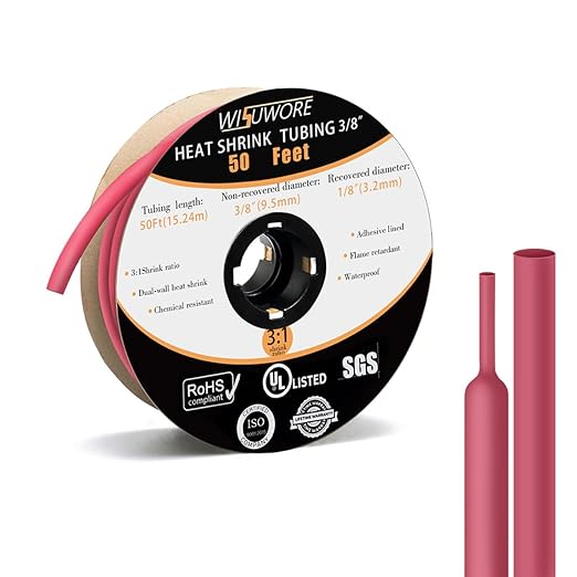 3/8'' Heat Shrink Tubing, 50 Ft 3:1 Dual Wall Heat Shrink tubing,Waterproof Shrink Wrap Tubing, Marine Grade Adhesive Lined Heat Shrink Tube for Wire Insulation,Red