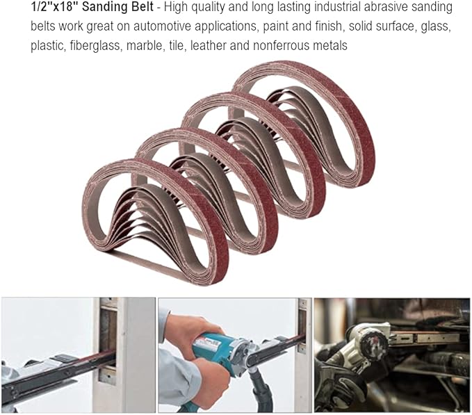 1/2 Inch x 18 Inch Sanding Belts, 8 Each of 60/80/120/180/240 Grits, Belt Sander Tool for Woodworking, Metal Polishing, 40 Pack Aluminum Oxide Sanding Belt