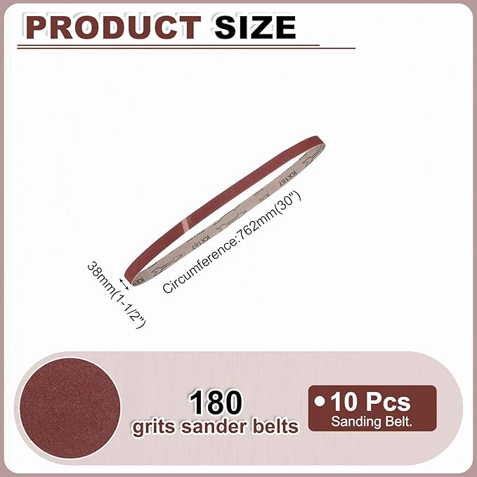 HARFINGTON 1-1/2 x 30 Inch Sanding Belts, 10 Pcs 180 Grits Aluminum Oxide Abrasive Belt Sander File Belt for Woodworking, Metal Polishing, Knife Sharpener