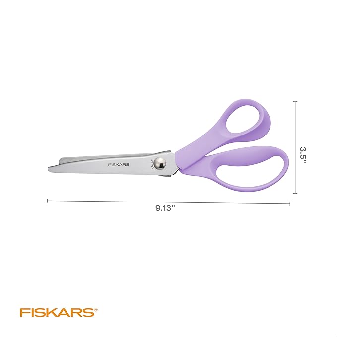 Fiskars Fashion Pinking Shears, Stainless Steel Blades for Zigzag Cutting, Ergonomic Handle for Comfort, Purple