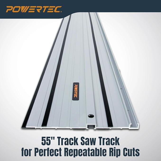 POWERTEC 55" Track Saw Guide Rail for Kreg Track Saws | Perfect for Repeatable Rip Cuts & Crosscuts | Extruded Aluminum Guide Rail for Optimized Bevel & Straight Cuts (71990)
