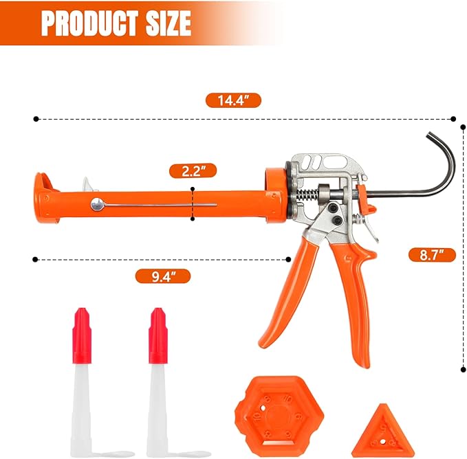 Holothurian Caulking Gun, Caulk Gun No Drip,Sealant Finishing Tool Grout Scraper for Kitchen Bathroom Window Sink Joint, 1/10 Gallon Cartridge, 20:1 Thrust Ratio