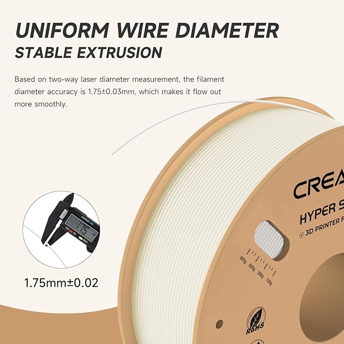 Official Creality Hyper PLA Filament 1.75mm, High Speed PLA 30-600mm/s 3D Printer Filament, Dimensional Accuracy +/-0.02mm, Fit Most FDM 3D Printers，1KG(2.2lbs) Spool White