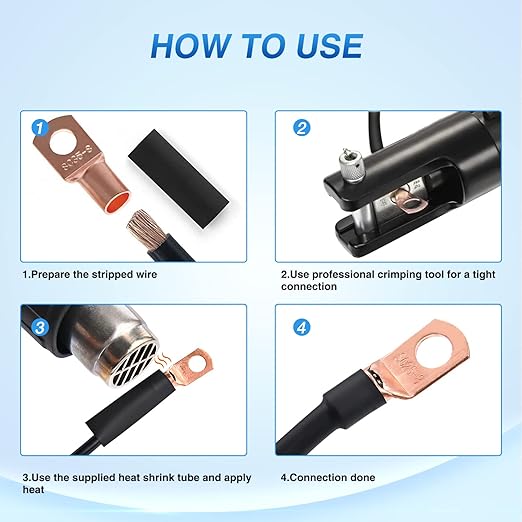 Nilight 150PCS Copper Wire Lugs and Heat Shrink Tubing 2 4 6 8 10 AWG Heavy Duty Battery Terminal Crimp Connectors 70 PCS 80 3:1 Heatshrink Assortment Kit